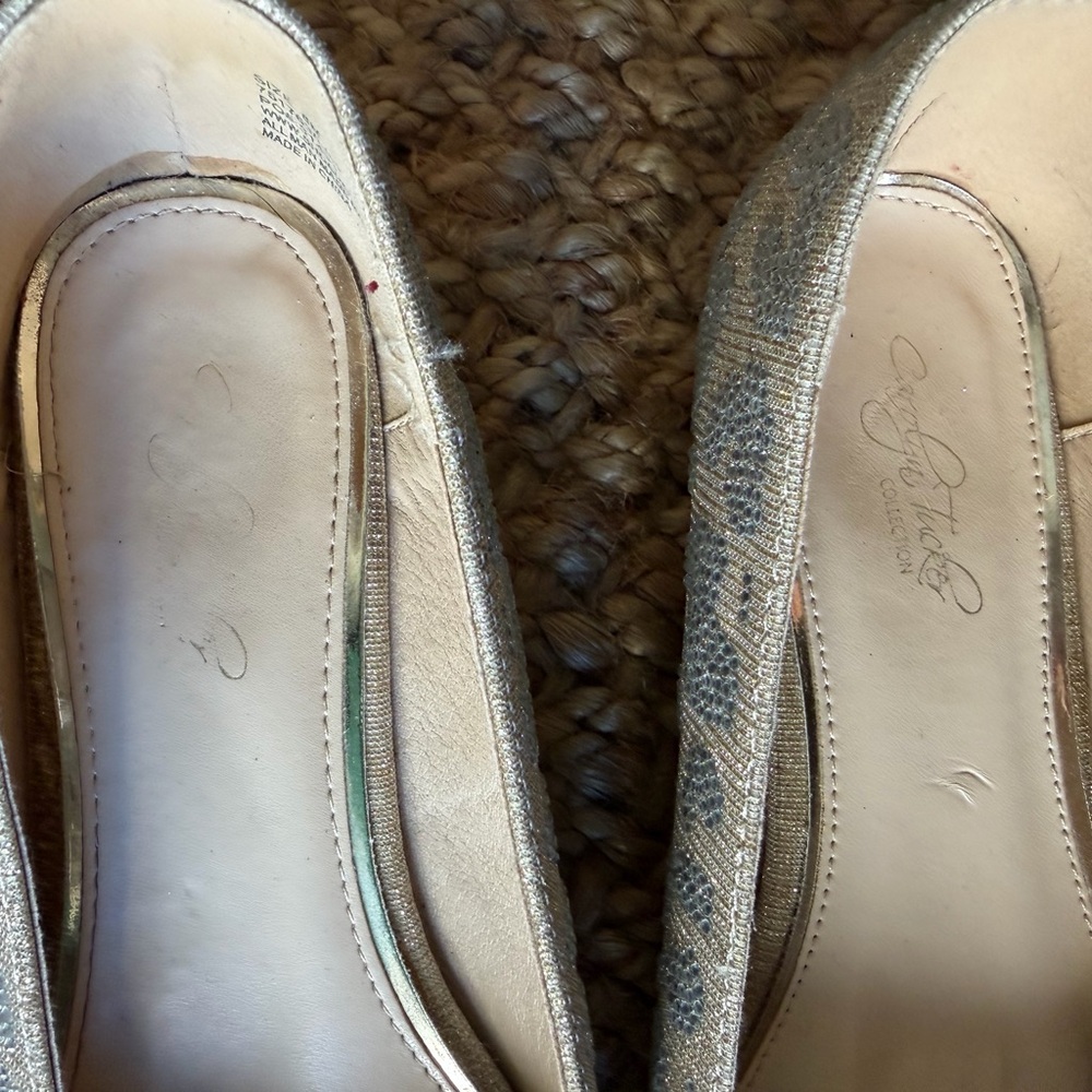 Carolyn trucker pumps Beige and Silver Women's low Heels beaded #8 - Picture 7 of 10